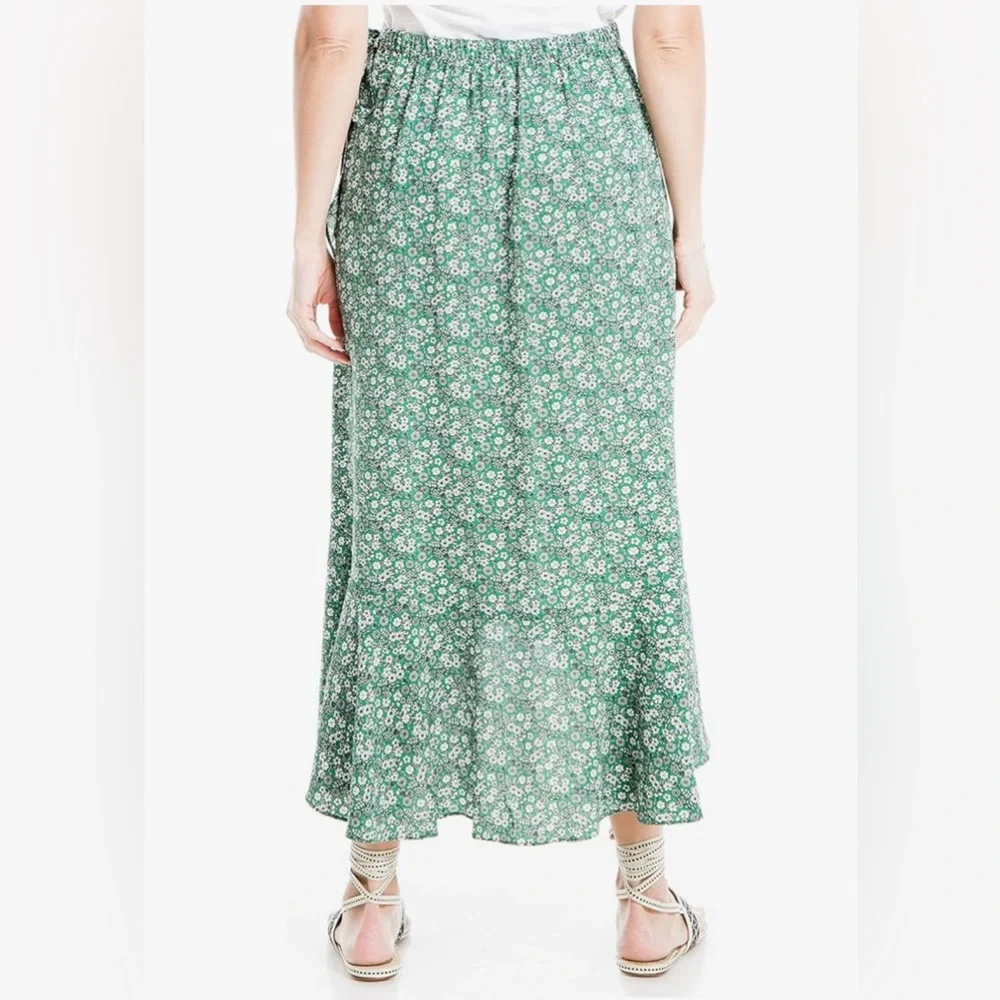 NWOT Max Studio Green Floral Maxi Wrap Skirt High Low Hem‎ Large